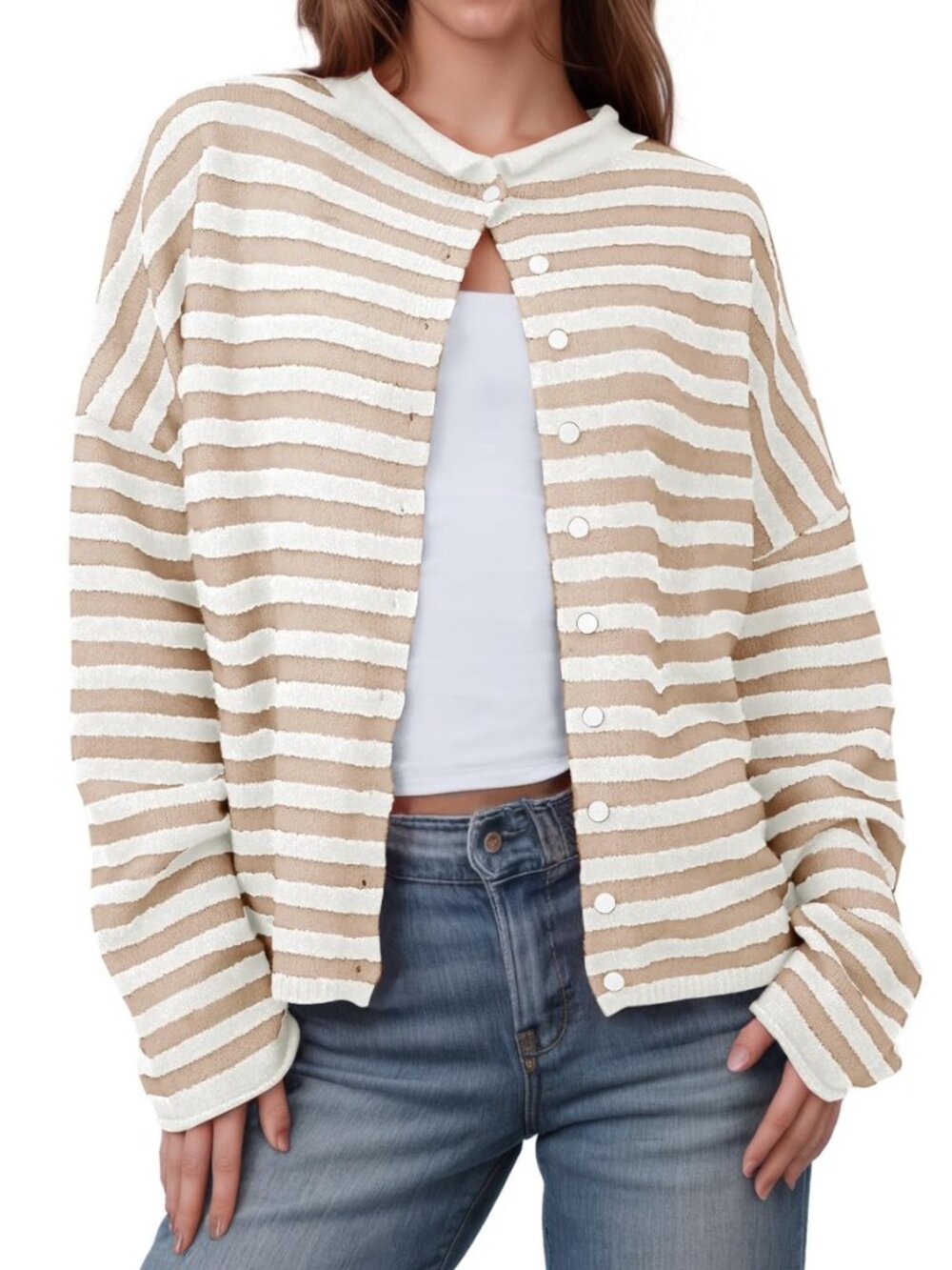 Womens Striped Cardigan Long Sleeve Button Down Knit Tops